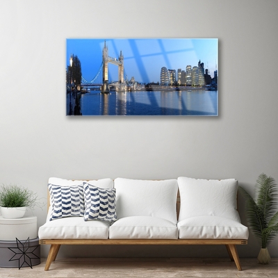 Acrylic Print Bridge city sea architecture blue grey