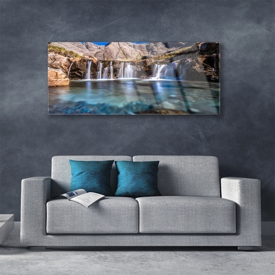 Acrylic Print Waterfall nature blue green grey