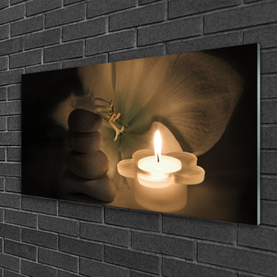 Acrylic Print Candle stones flower art grey white