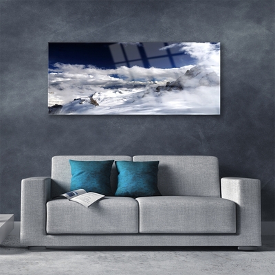 Acrylic Print Mountain clouds landscape grey white purple