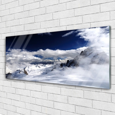 Acrylic Print Mountain clouds landscape grey white purple