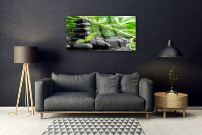 Acrylic Print Bamboo stones floral green black