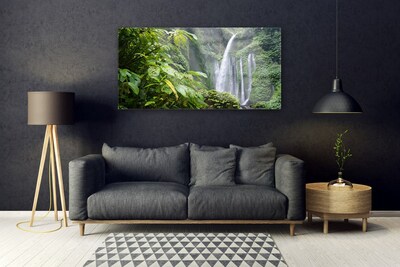 Acrylic Print Waterfall nature green white grey