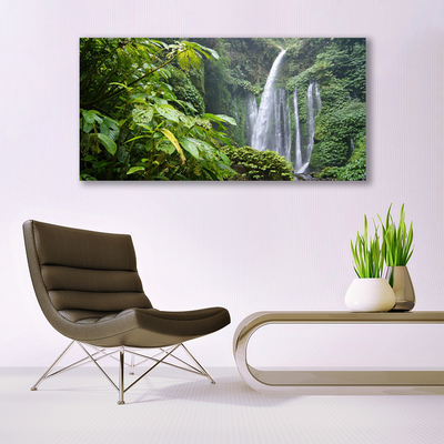 Acrylic Print Waterfall nature green white grey