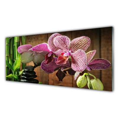 Acrylic Print Flowers bamboo stones floral green black pink