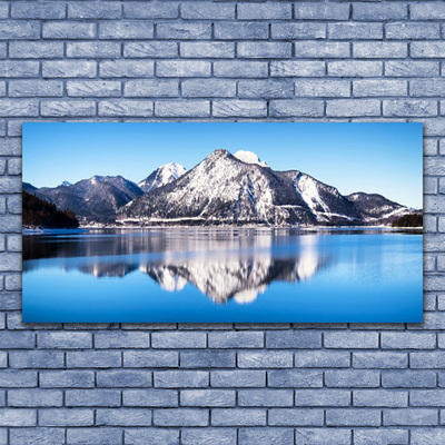 Acrylic Print Lake mountains landscape blue grey white