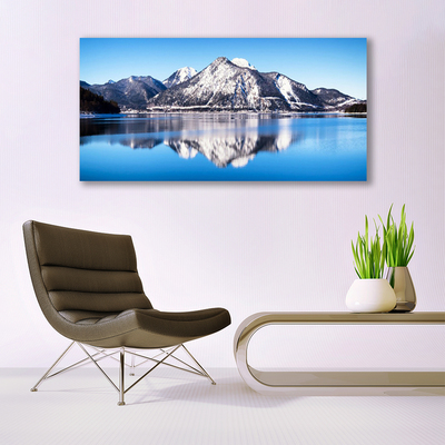 Acrylic Print Lake mountains landscape blue grey white