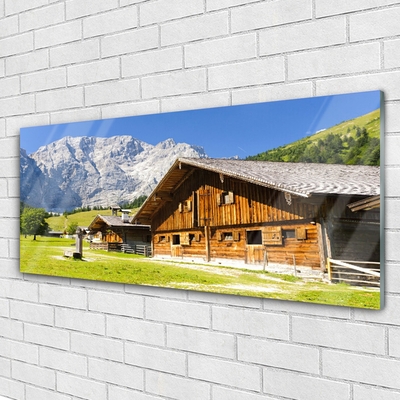 Acrylic Print House mountain landscape brown white grey green