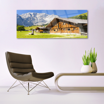 Acrylic Print House mountain landscape brown white grey green