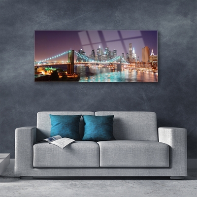 Acrylic Print Bridge city architecture purple brown blue