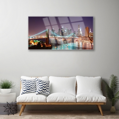 Acrylic Print Bridge city architecture purple brown blue
