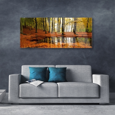 Acrylic Print Forest nature orange brown green