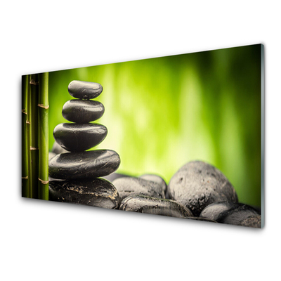 Acrylic Print Bamboo stones art green grey