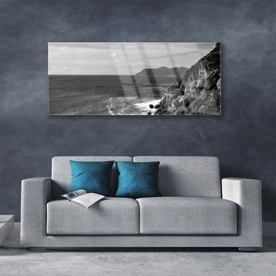 Acrylic Print Sea mountains landscape grey