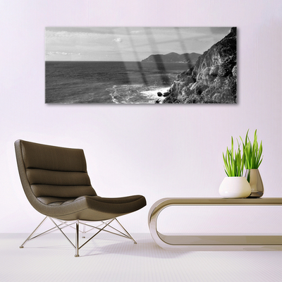 Acrylic Print Sea mountains landscape grey