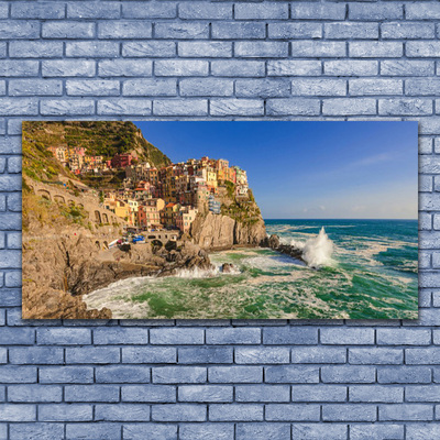 Acrylic Print Sea mountains landscape brown blue