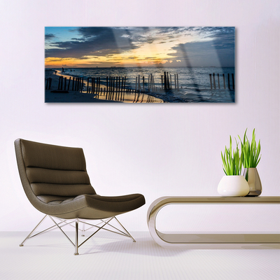 Acrylic Print Sea beach landscape blue brown
