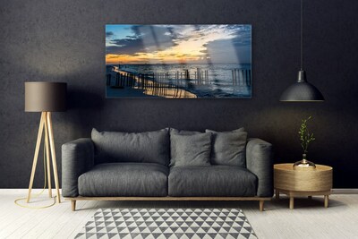 Acrylic Print Sea beach landscape blue brown