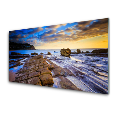 Acrylic Print Beach landscape grey brown blue