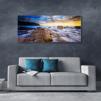 Acrylic Print Beach landscape grey brown blue