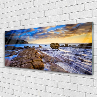 Acrylic Print Beach landscape grey brown blue