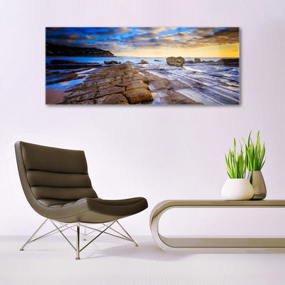 Acrylic Print Beach landscape grey brown blue