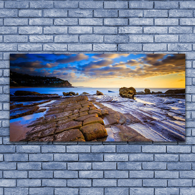 Acrylic Print Beach landscape grey brown blue