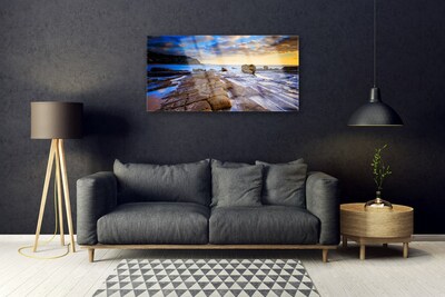 Acrylic Print Beach landscape grey brown blue