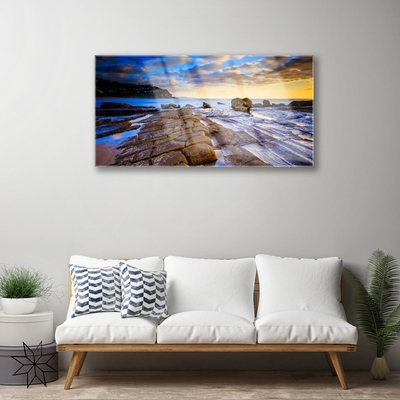 Acrylic Print Beach landscape grey brown blue