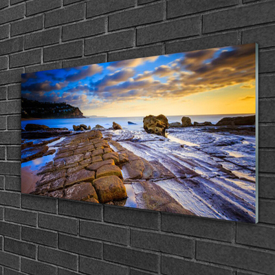 Acrylic Print Beach landscape grey brown blue