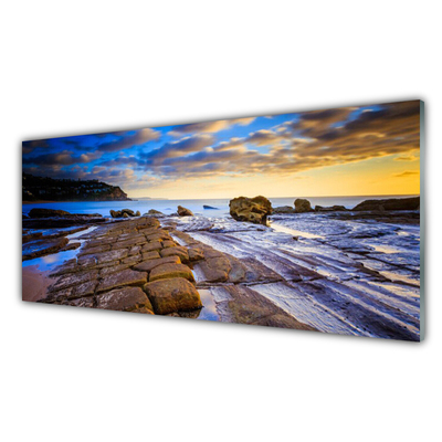 Acrylic Print Beach landscape grey brown blue