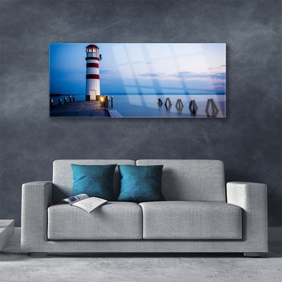 Acrylic Print Lighthouse sea architecture white red blue