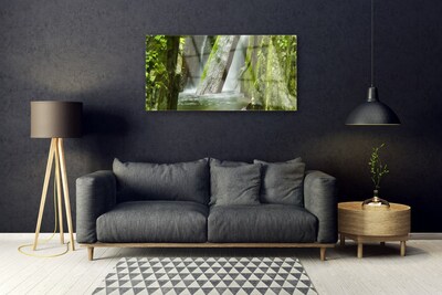 Acrylic Print Waterfall nature green grey white