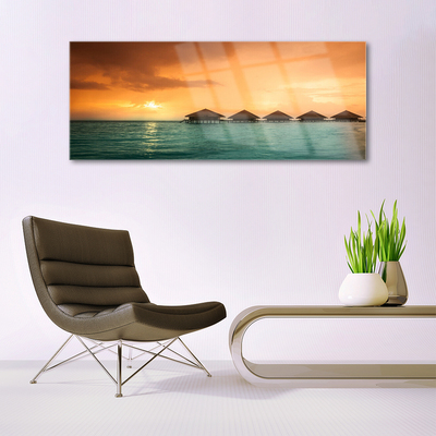 Acrylic Print Sea sun landscape blue yellow