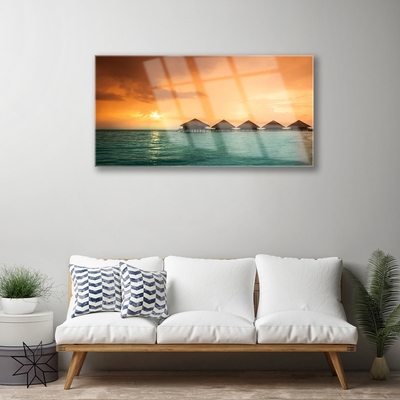 Acrylic Print Sea sun landscape blue yellow