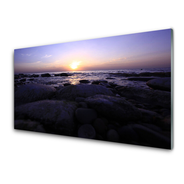 Acrylic Print Stones sea landscape grey purple white