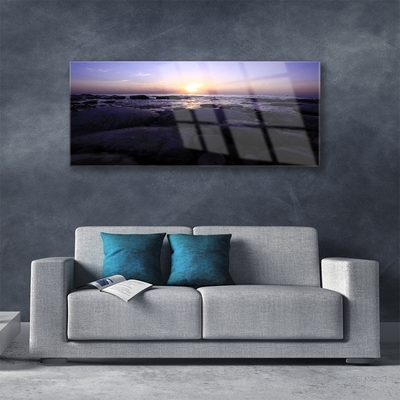 Acrylic Print Stones sea landscape grey purple white