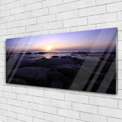 Acrylic Print Stones sea landscape grey purple white