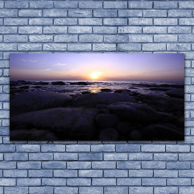 Acrylic Print Stones sea landscape grey purple white