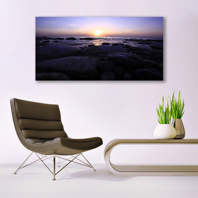 Acrylic Print Stones sea landscape grey purple white