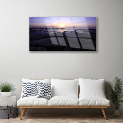 Acrylic Print Stones sea landscape grey purple white