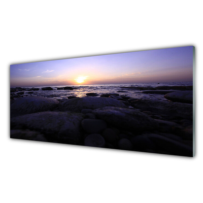 Acrylic Print Stones sea landscape grey purple white