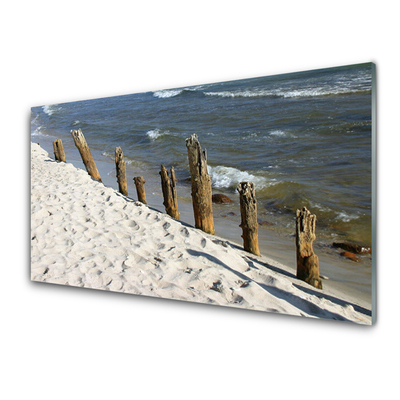 Acrylic Print Beach sea landscape brown blue