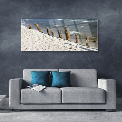 Acrylic Print Beach sea landscape brown blue