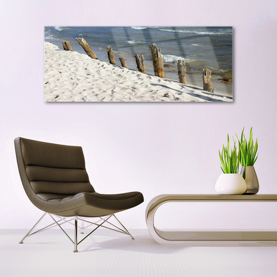 Acrylic Print Beach sea landscape brown blue