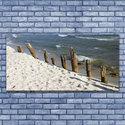 Acrylic Print Beach sea landscape brown blue