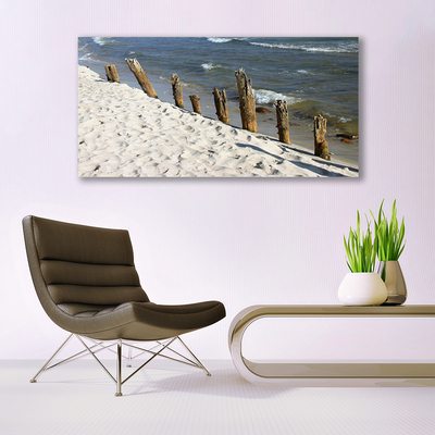 Acrylic Print Beach sea landscape brown blue