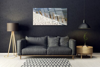 Acrylic Print Beach sea landscape brown blue