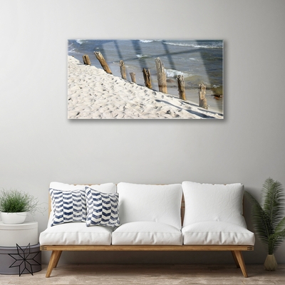 Acrylic Print Beach sea landscape brown blue