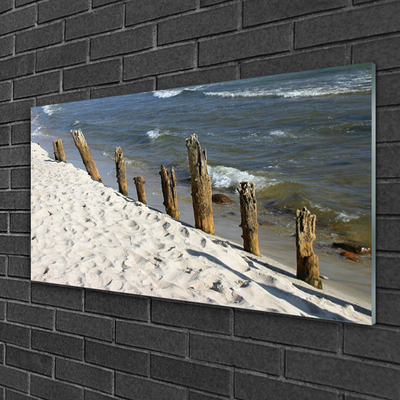 Acrylic Print Beach sea landscape brown blue